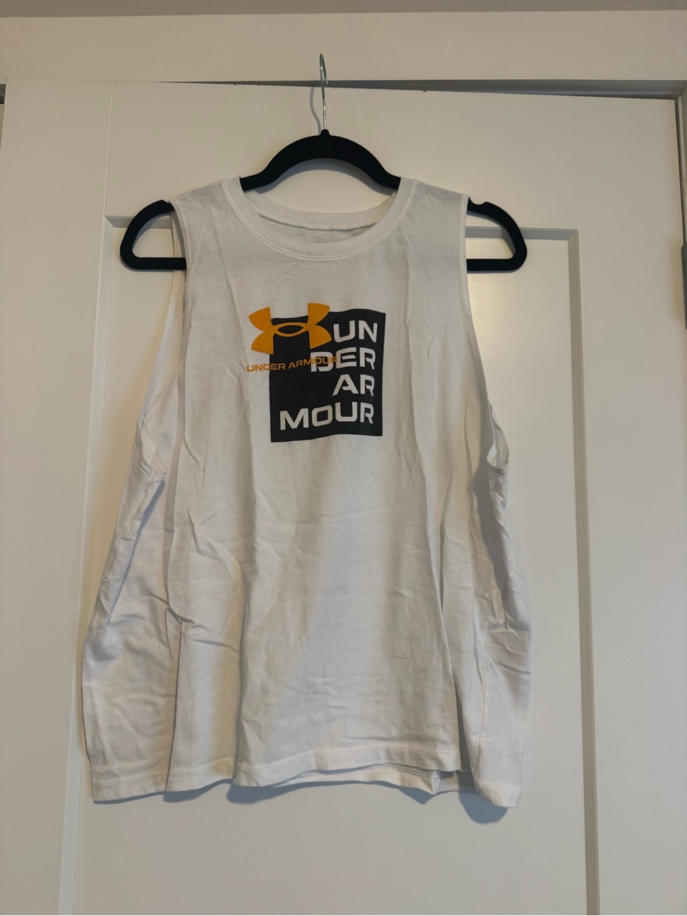 Under Armour White Tank with Black and Yellow Logo